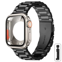 Premium Stainless Steel Strap with Full Cover Case for Series6SE54 44mm (Black titanium - Full)
