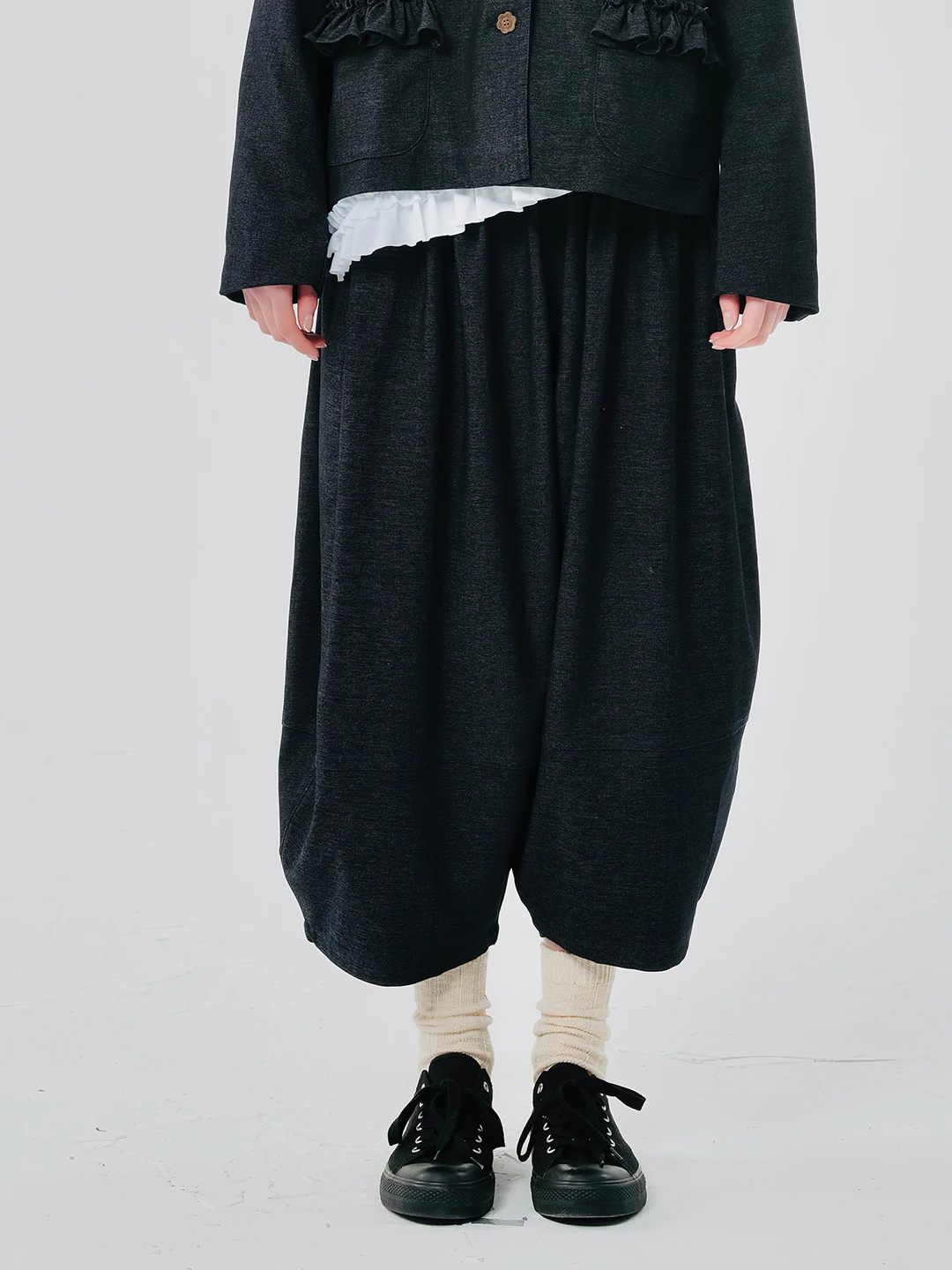 imakokoni 2024 spring original dark blue knitted denim casual pants loose carrot pants women 244534