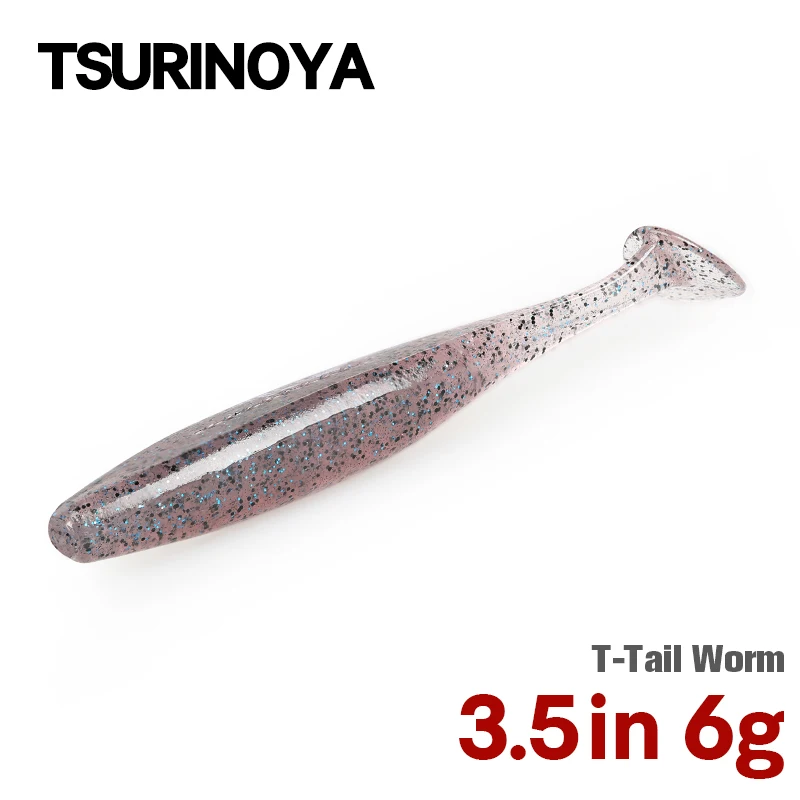 TSURINOYA Fishing Lure T Tail Worm 89mm 3.5in DANCER Soft Lures Add Salt  Shrimp Attractant Silicone Artificial Soft Baits