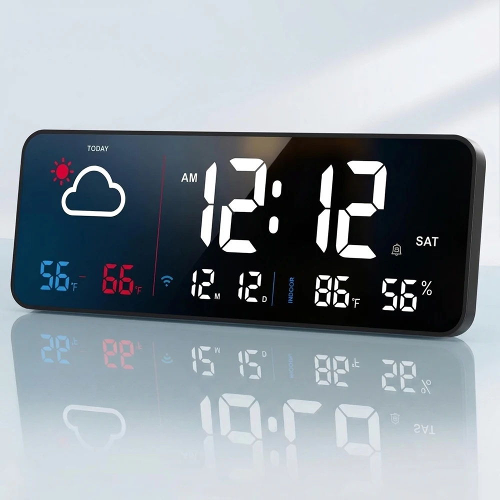 Smart Weather Clock Indoor Temp Humidity Desk Wall Mountable