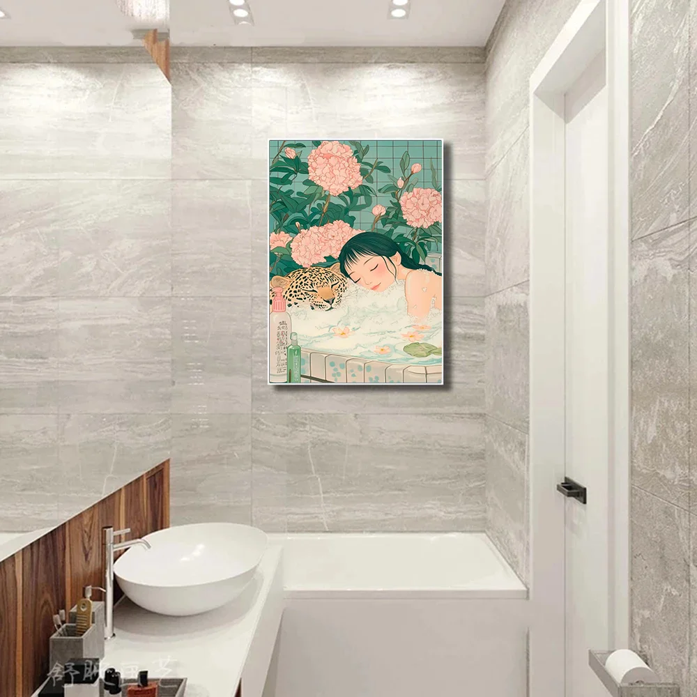 Animale giapponese bagno stampa divertente bagno poster Giappone arte della parete estetica tela pittura immagini casa soggiorno arredamento regalo 3