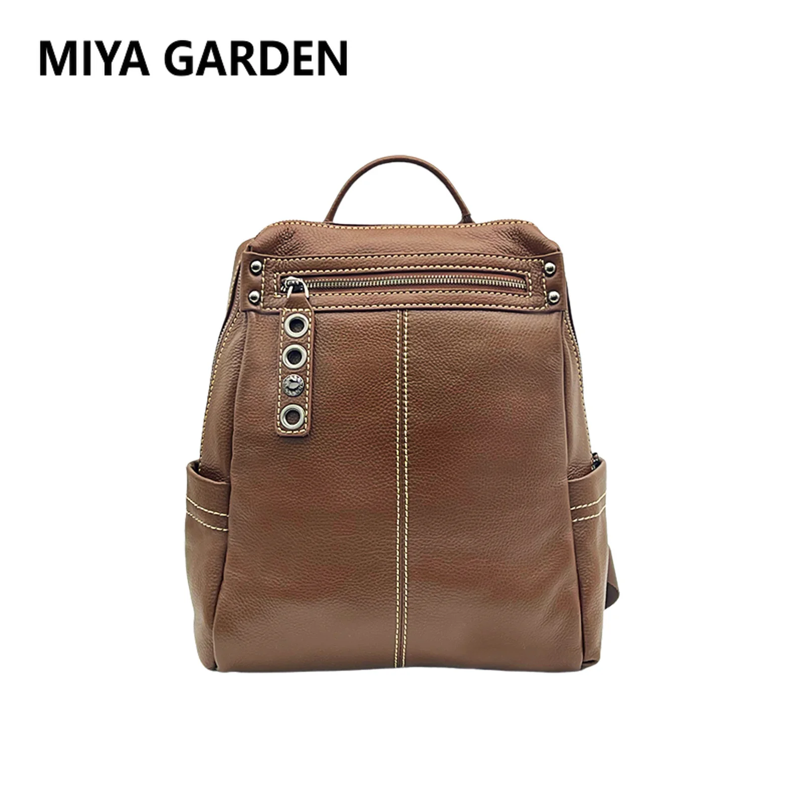 MIYA GARDEN Retro Women's Double Shoulder Backpack Versatile Leather Backpack Classic Travel Multifunctional Shoulder Bag