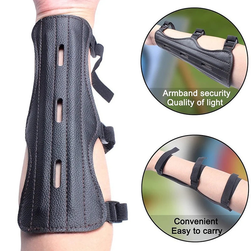 Attrezzatura per tiro con l'arco in pelle Protezione per il braccio 3 cinghie Protezione per l'avambraccio Arco regolabile sicuro Freccia Accessori per l'allenamento del tiro da caccia - immagine 3
