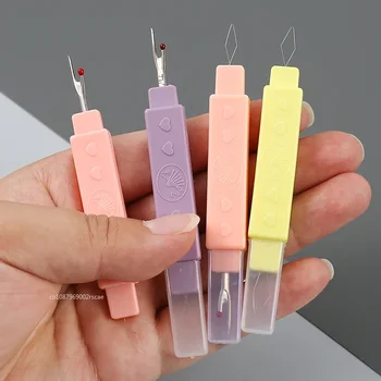 Portable Sewing Needle Threader Seam Ripper 2-in-1 Dual Purpose Sewing Tool Home Thread Cutter Double Head with Protective Cover 1