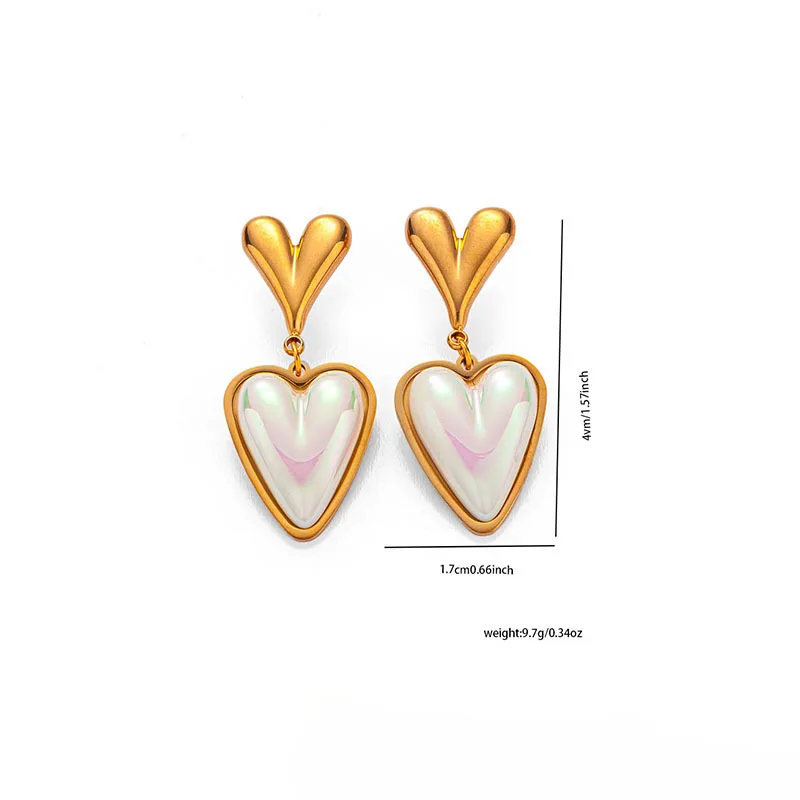 Fashion 316L Stainless Steel Pearl Heart Earrings For Women 18K Real Gold Plated Wedding Jewelry Accessories 5