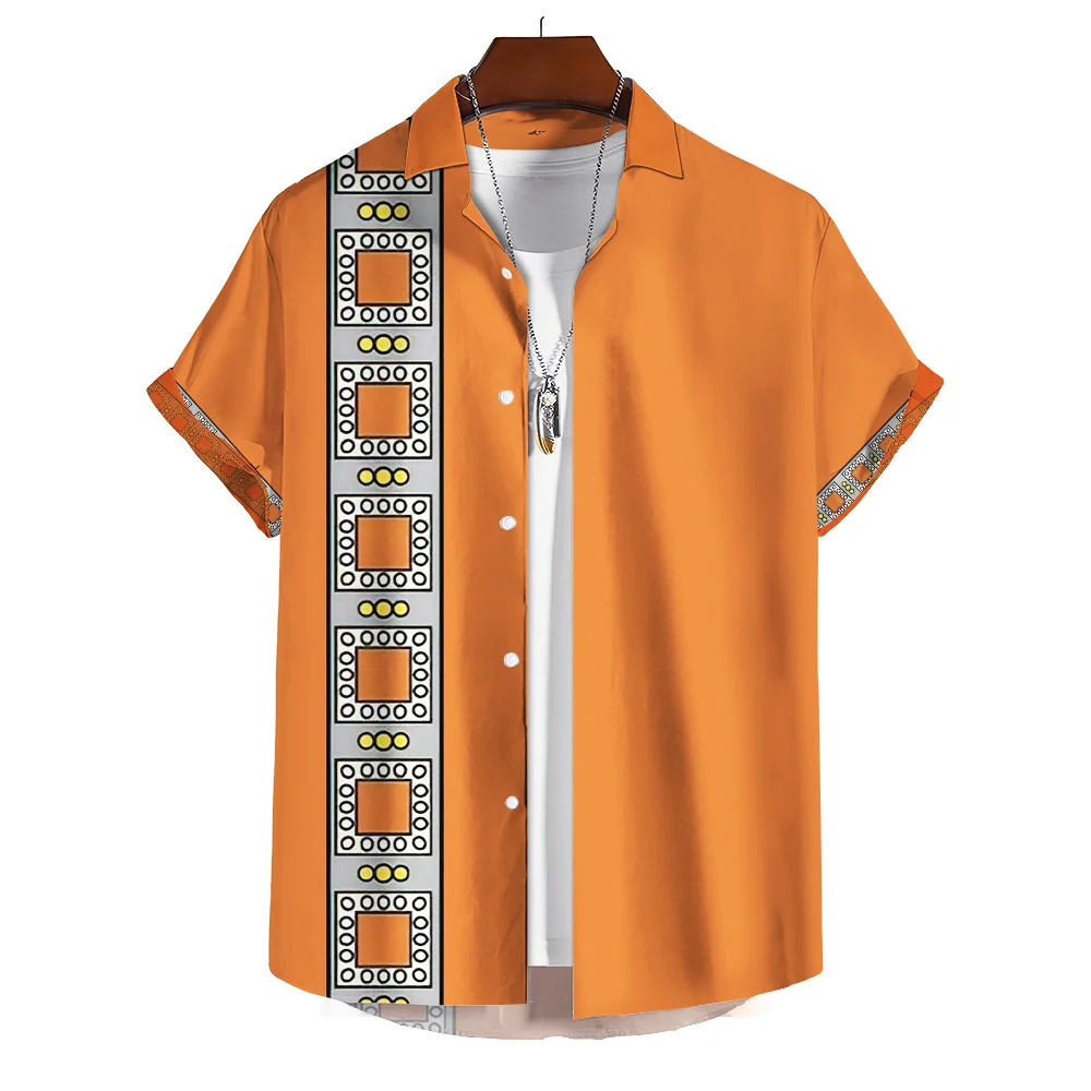 Summer New Mens Ethnic Style Shirts Fashion Button Up Short Sleeve Shirt Trendyol Men Vintage Hawaii Shirt Blouses Ropa Hombre
