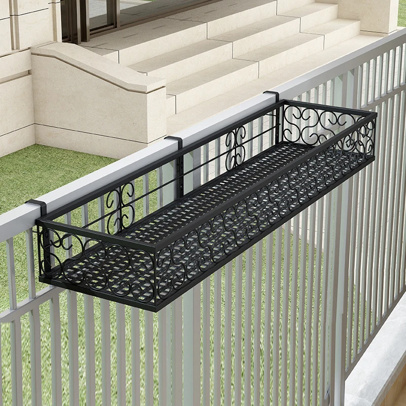 Balcony Flower Stand Hanging Wrought Iron Guardrail Flowers Pot Hanger Succulent Railing Shelf Indoor Window Sill Rack Stands