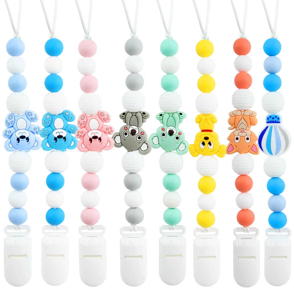Hot Sale Silicone Teething Pacifier Clips Baby Pacifier Chain Silicone Loose Beads Variety Animal Cartoon Molar Teether Toy Gift