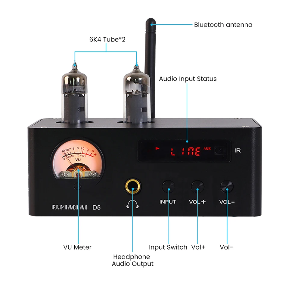 bluetooth amp PJ.MIAOLAI MA12070 Bluetooth 5.0 HiFi 6K4 Tube Power Amplifier Home Headphone Amplifier With VU Meter U Disk Playback  80W×2 5 channel amplifier