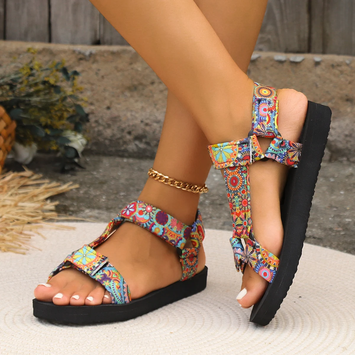

2023 Summer Flat Women's Shoes Hemp Rope Set Foot Beach Sandals Outdoor All-match Casual Slippers Large Size Women Sandals