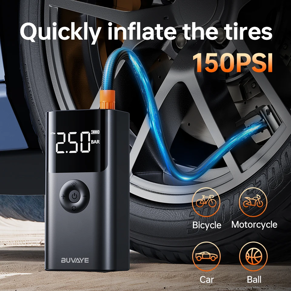 BUVAYE 4 In 1 2500A Avviatore di emergenza portatile Accumulatori e caricabatterie di riserva 150PSI Pompa d'aria Booster Batteria per auto 12V Batteria per auto Avviamento Powerbank - immagine 4
