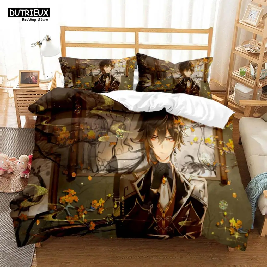 Genshin Impact Animation Cartoon Soft And Comfortable  Customizable Comforter Bedding Sets Bedding Set Luxury Quilt Cover 4