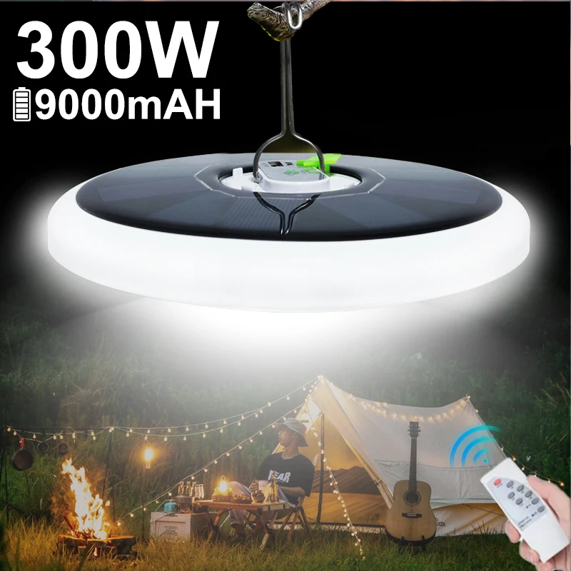 

New 300W Solar LED Camping Light USB Rechargeable Bulb For Outdoor Tent Lamp Portable Lanterns Emergency Lights For BBQ Hiking