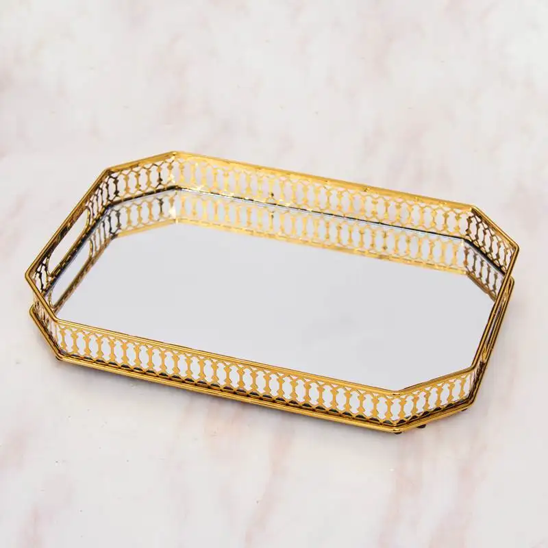 Ele European Sle Mirror Glass Metal Tray Coffee Table Living Room Decorative Accories Cup Holder Storage Plate