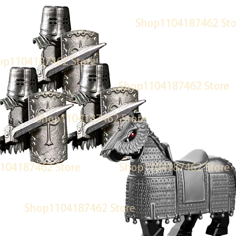 Medieval Knight Army Set with Green Dragon and Wolf Warrior Building Blocks