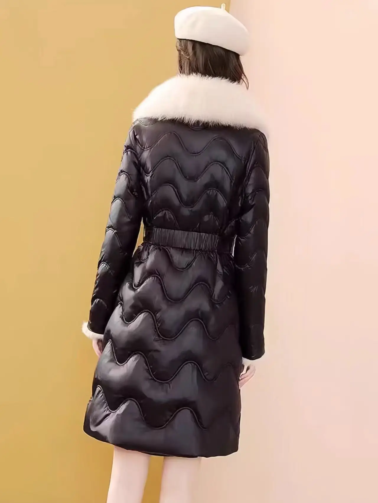 Fox Collar Down Jacket, Slim Waist, Warm and Thick Mid Length, 90 White Duck Down Jacket, Women's Winter New 2024