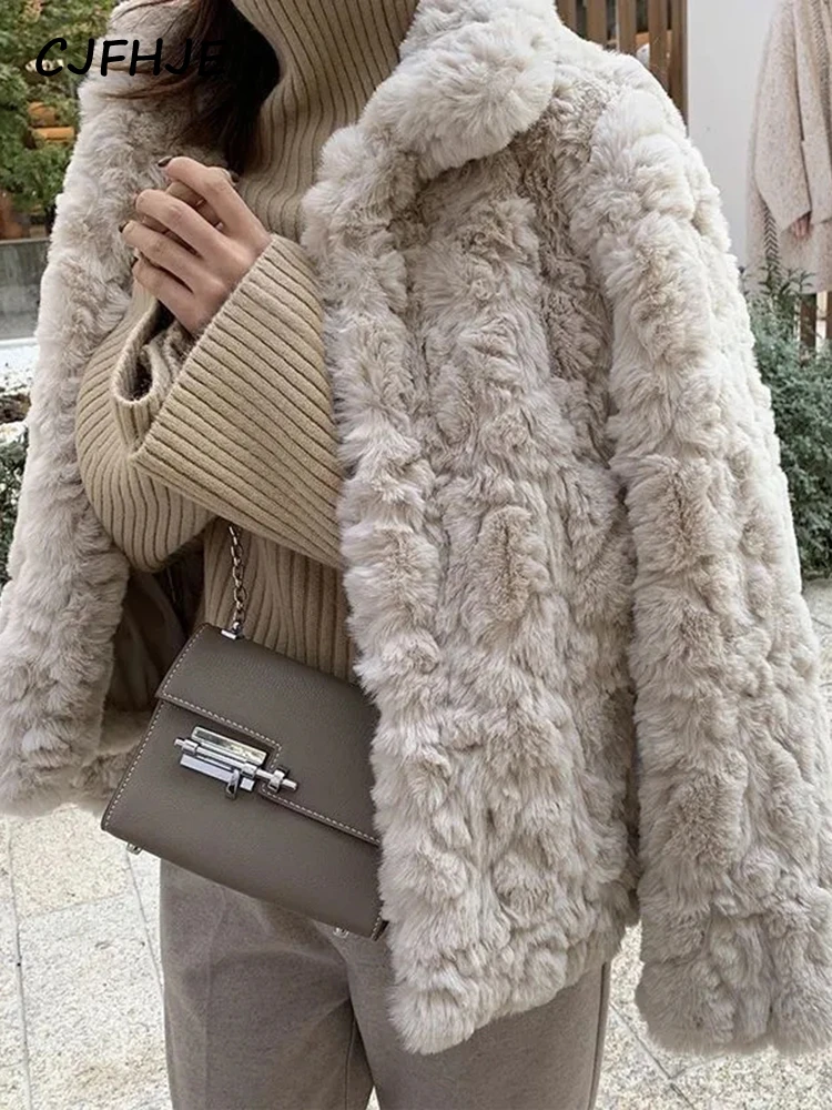 CJFHJE Autumn Winter New Korean Lamb Wool Coats Women Solid Color Thickened Warm Jackets Female Casual Loose Graceful Outerwear