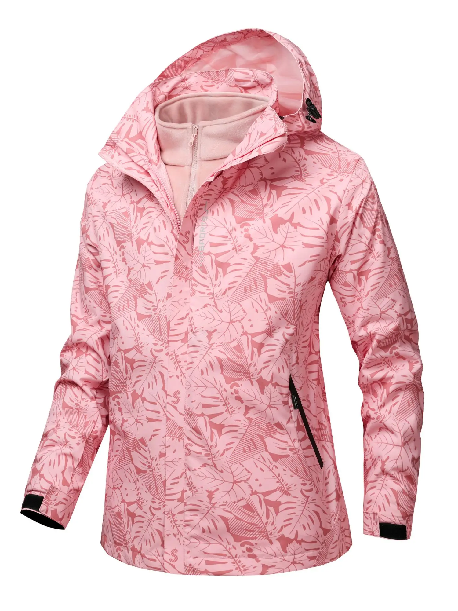 Women's 3-in-1 Multi-Purpose Windbreaker with Detachable Hood and Multiple Pockets
