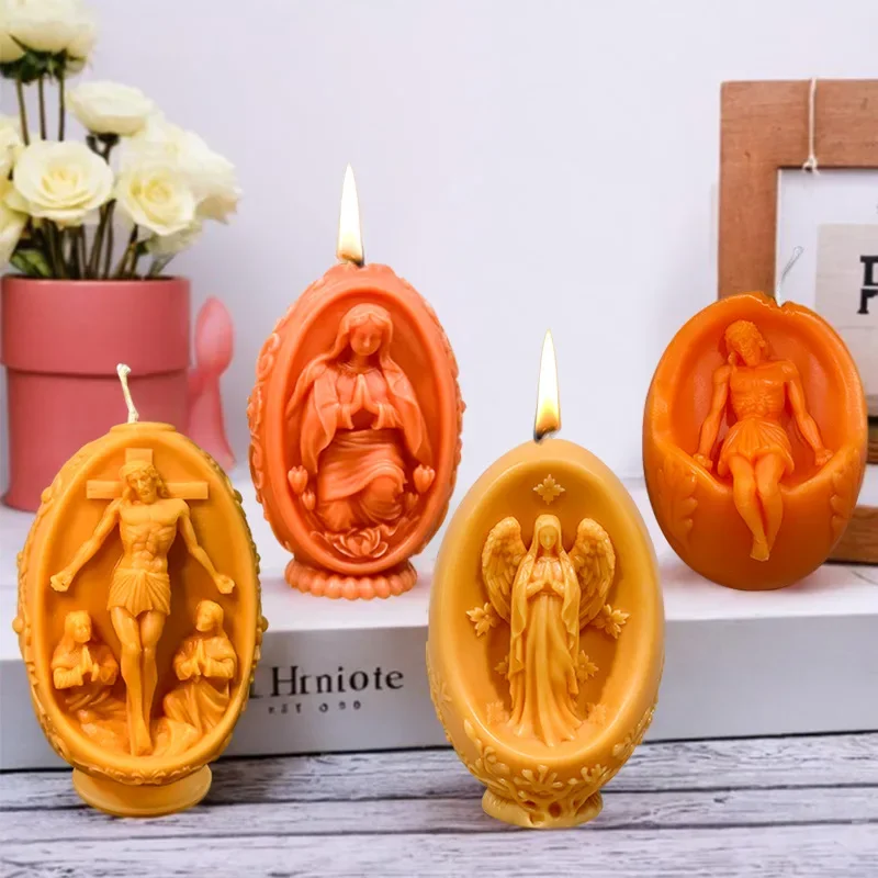 3D DIY Jesus Egg Candle Silicone Mold Virgin Mary Easter Egg Resin Mould Easter Gypsum Molds Home Decor