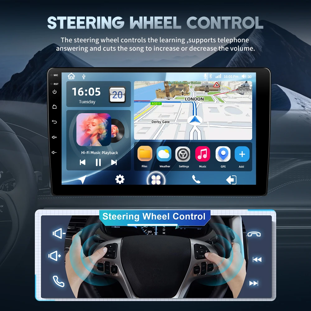 Reproductor Multimedia para Auto Android 2DIN Podofo 8+128G para Peugeot 308 408 2007-2015, Navegación GPS, Carplay, Android Auto, WIFI, DSP, FM, RDS, Bluetooth 8