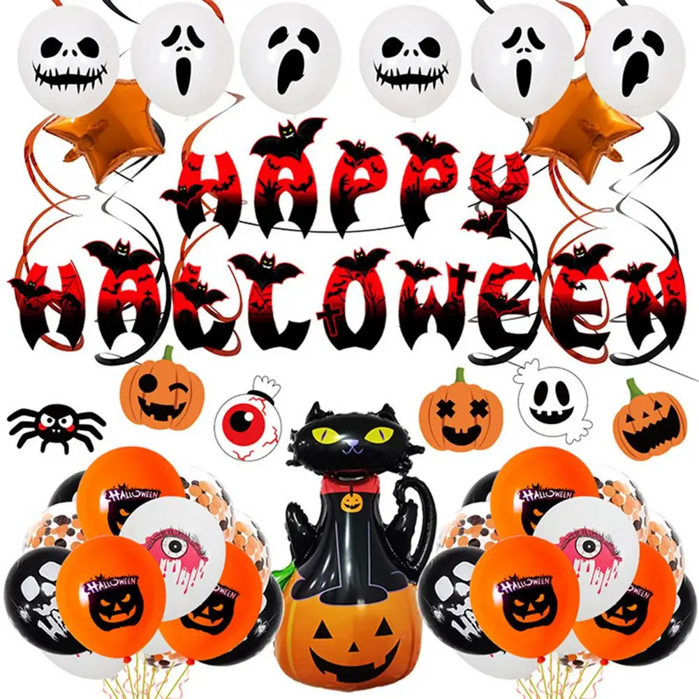 

49PCS Halloween Balloon Decorations Set Ghost Banner Balloon Decorations Inflatable Toy Party Halloween Supplies