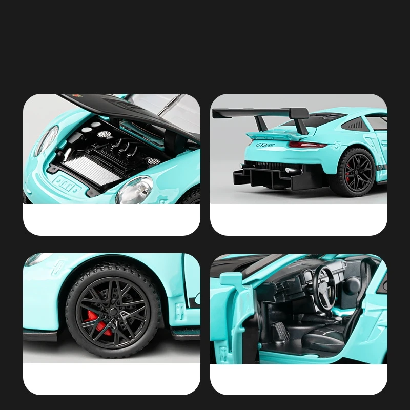 1/32 Porsche 911 GT3 RS Racing Toy Car Model Diecast Metal Rally Miniature Pull Back Sound & Light Collection Gift For Boys Kid 4