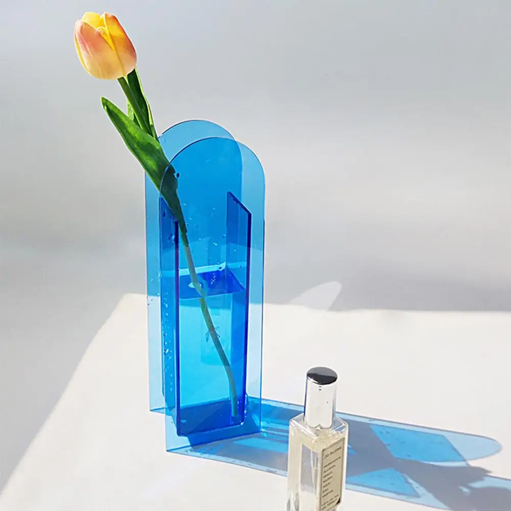 Nordic Style Bright Color Flower Vases Translucent Acrylic Vase Floral Container Vase Flower Decoration Home Birthday Gift