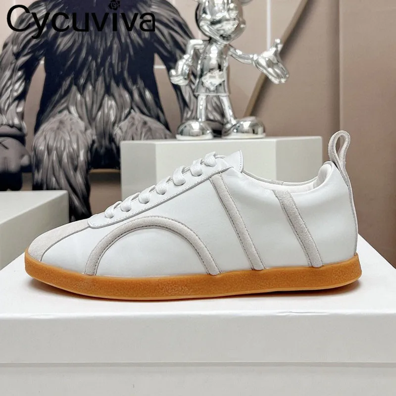 

Designer Brand Lace up Sneakers Women Leather Splicing Flat Loafers Running Shoes Comfort Vacation Walking Shoes For Women