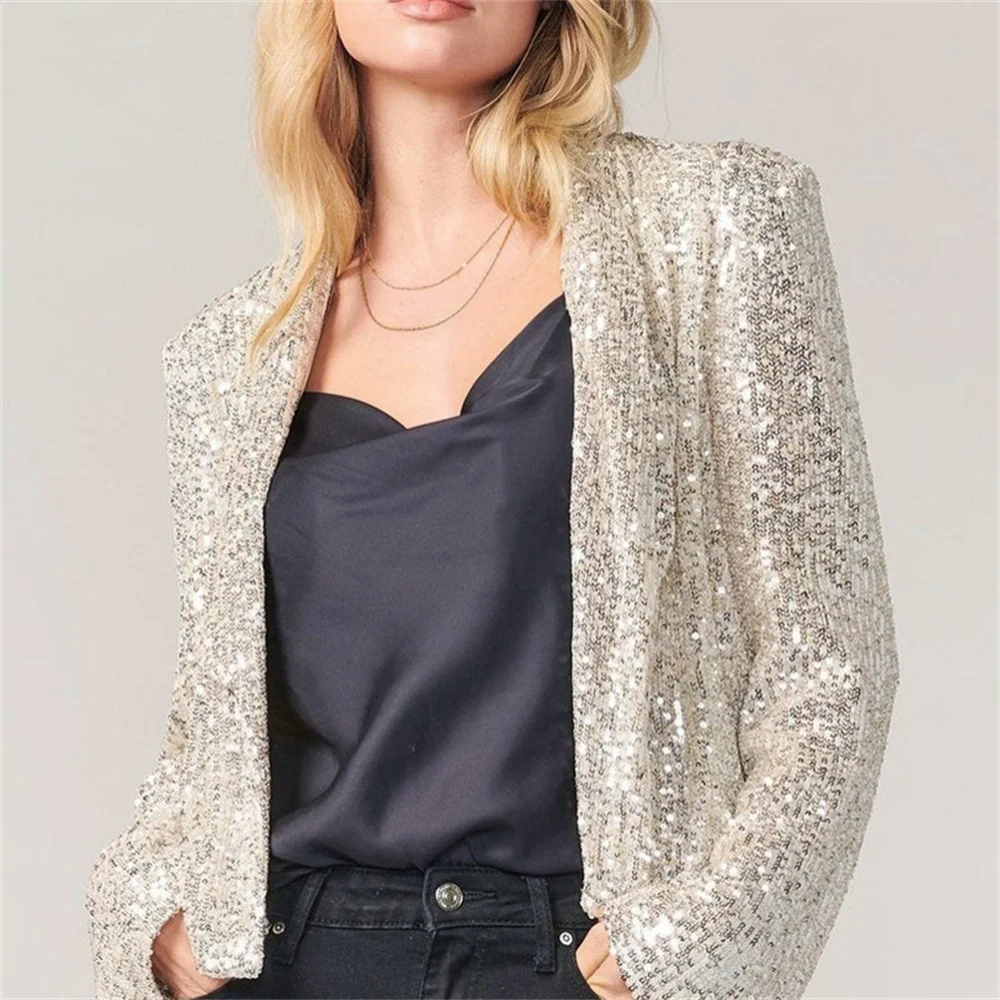 Sequined Women‘s Jacket 2023 New in Fashion Outerwears Long Sleeve Slim Female Clothing Elegant Office Lady Business Blazers