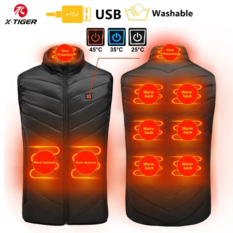 

X-TIGER 9/2 мест Подогрев куртка для мужчин женщин USB Электрический теплое пальто для охоты Зимний Открытый Кемпинг пеший Туризм Подогрев жилет