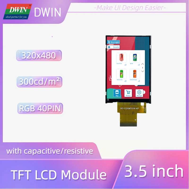 

DWIN 300 Bright 3.5 Inch 320x480 24bit RGB IPS TFT LCD Module GT911 Controller Capacitive Resistive Touch LI48320T035IB3098