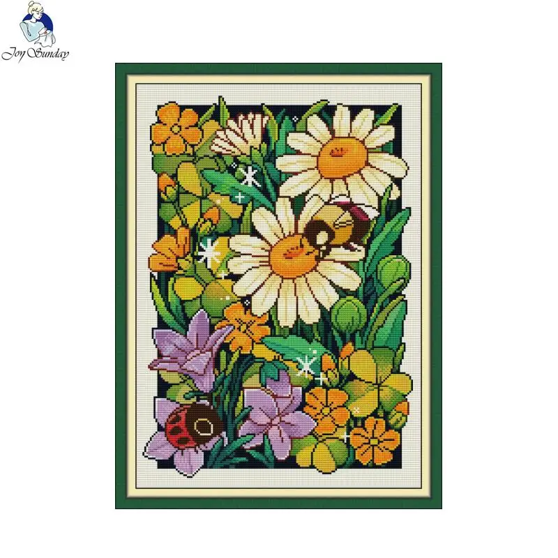 Joy Sunday Cross Stitch Kits Flowers In Spring Home Decor Painting Embroidery Set DMC Flower Style Printed Canvas Gifts