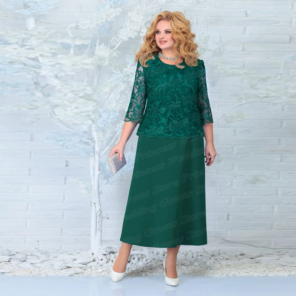 Plus Size Ankle Length Mother Of The Bride Dress Lace Long Sleeve O