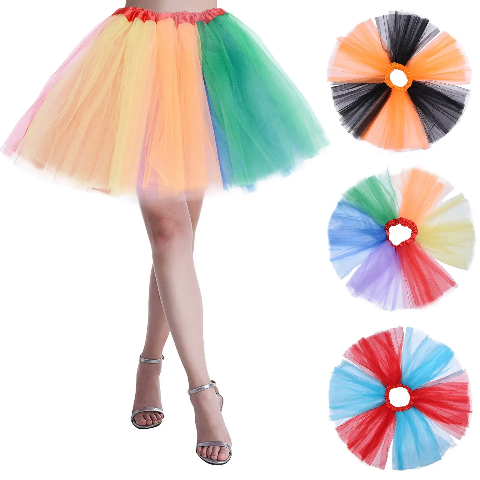 

Mardi Party Ladies Mesh Tutu Skirt Ballet Skirt Patchwork Colour Rainbow Skirt Short Skirt Carnival Festival Celebration