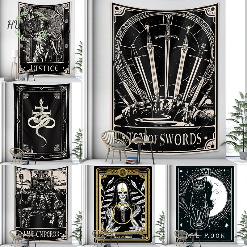 

Tarot Cards Tapestry Witchcraft Psychedelic Wall Hanging Background Cloth for Church Room Hippie Bohemian Decoration Tapestries