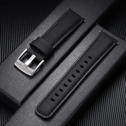 Vintage Retro Brown Leather Watch Band - Quick Release Cowhide Strap - 22mm (Black - Silver)