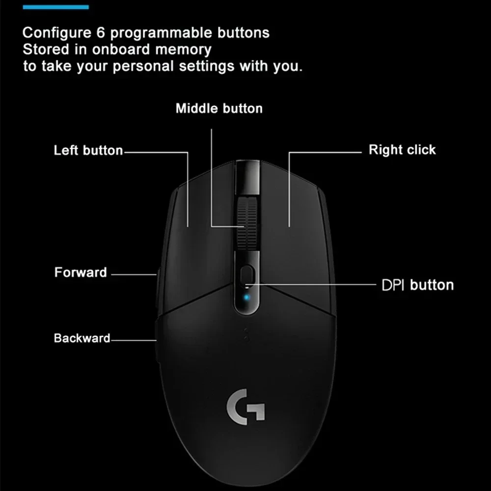 Wireless Mouse Logitech G304 G305 Computer Gaming 2.4G Wireless Mouse Ergonomic Mouse Tech Engine 12000DPI for LOL PUBG Fortnite Overwatch