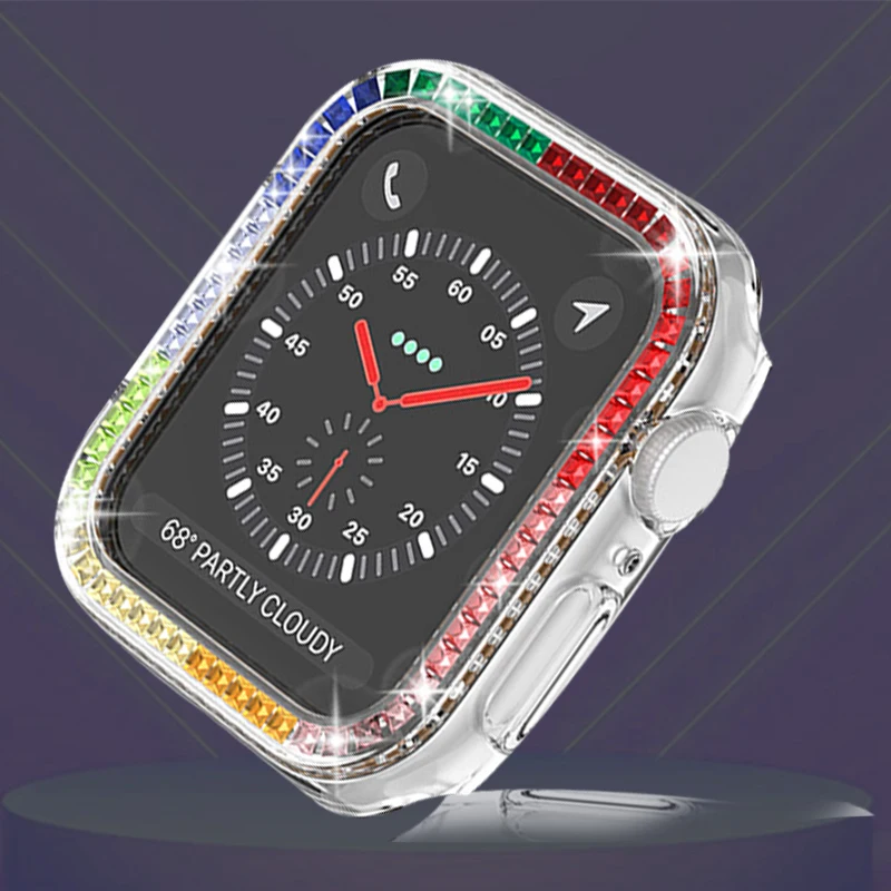 Фото Бриллиантовый чехол для Apple watch Φ 45 мм 41 мм 44 мм 40 мм 42 мм 38 мм, защита для экрана бампера iWatch series 8 7 SE 6 8 5 4 3 2, для женщин №2
