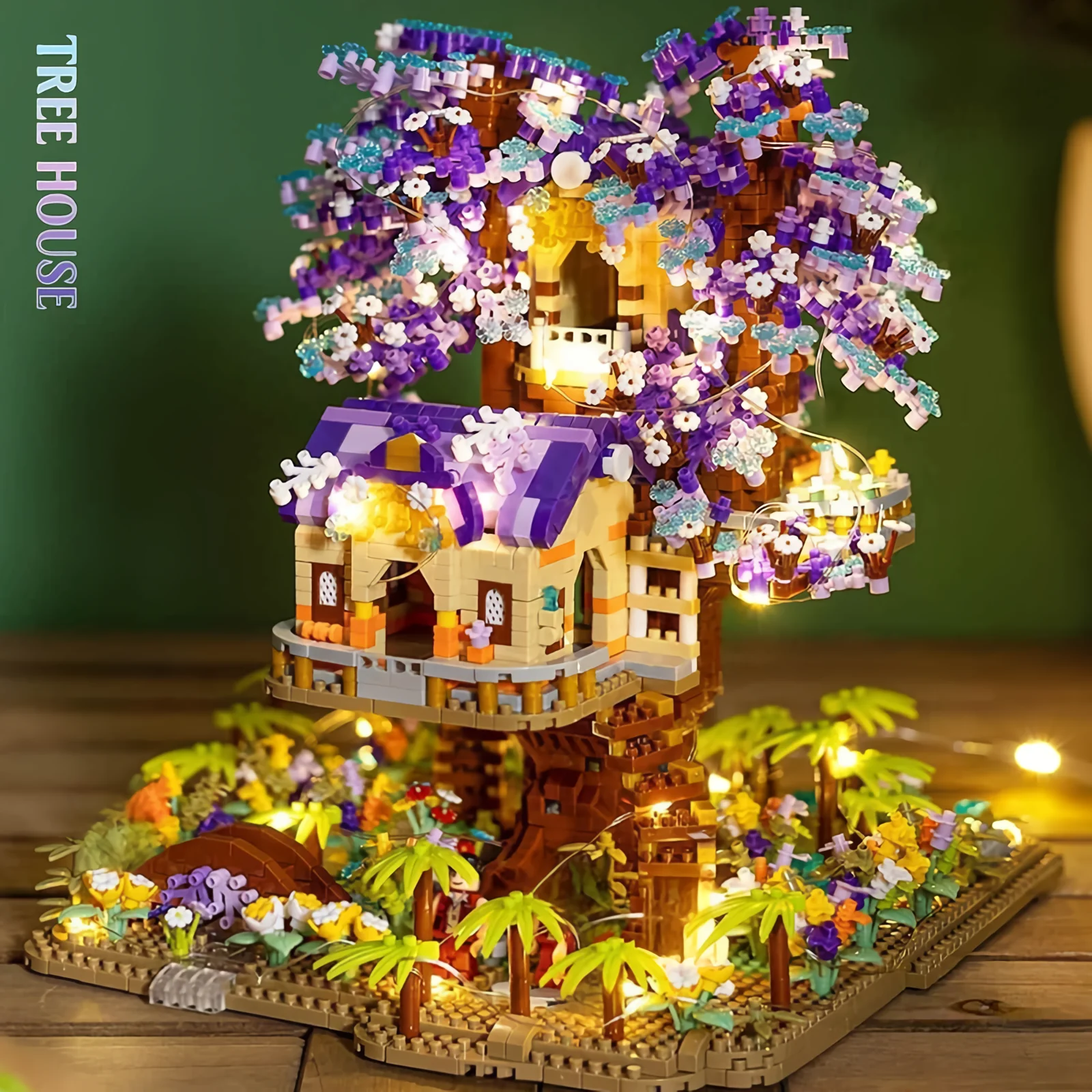 Mini Sakura Tree Building Blocks Set Diy Cherry Blossom Bricks with Light Treeho