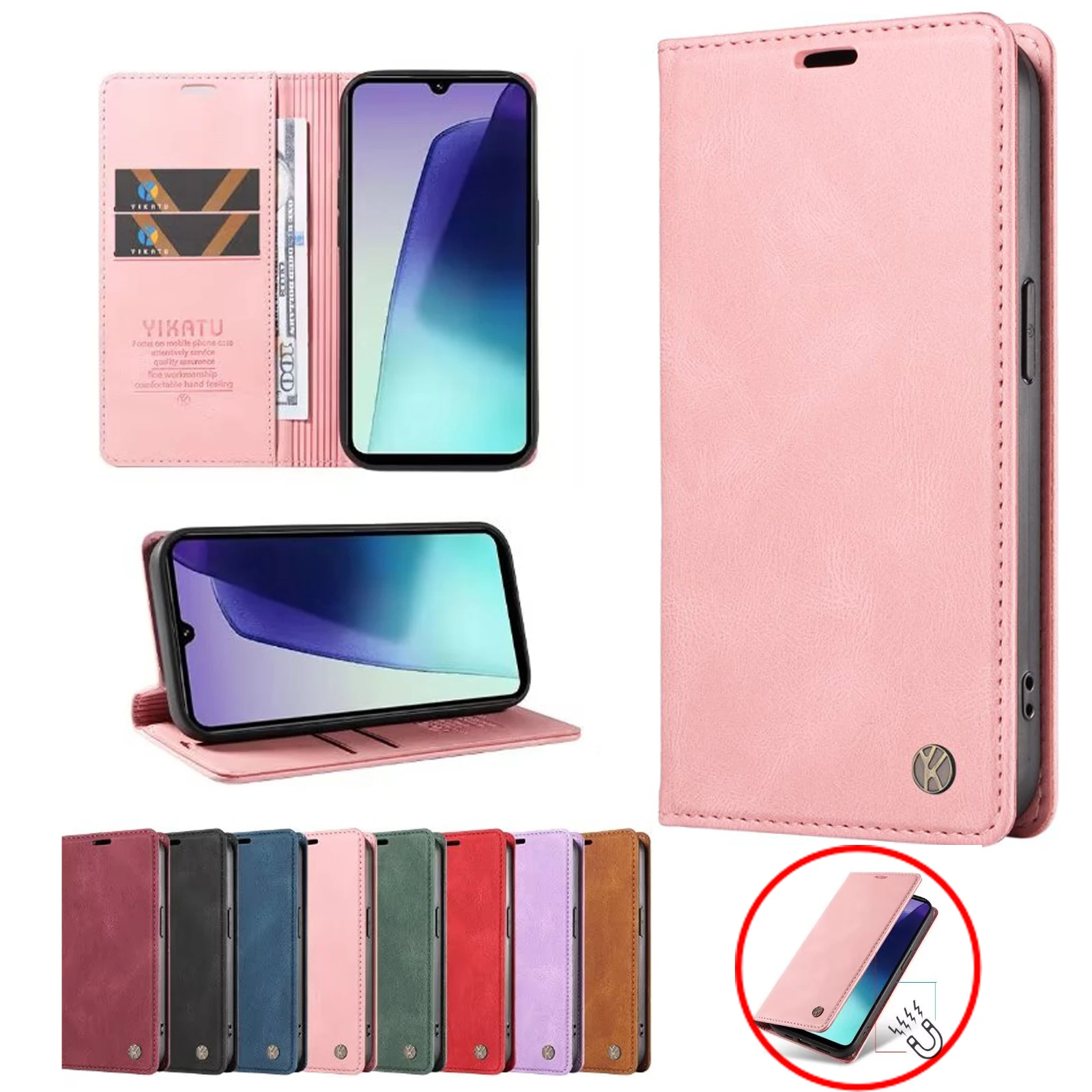 Magnetic Flip Leather Wallet Case with Card Slots and Stand Feature