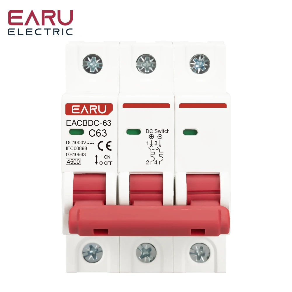 DC 1000V 1P 2P 3P 4P Solar Mini Circuit Breaker Overload Protection Switch6A~63A