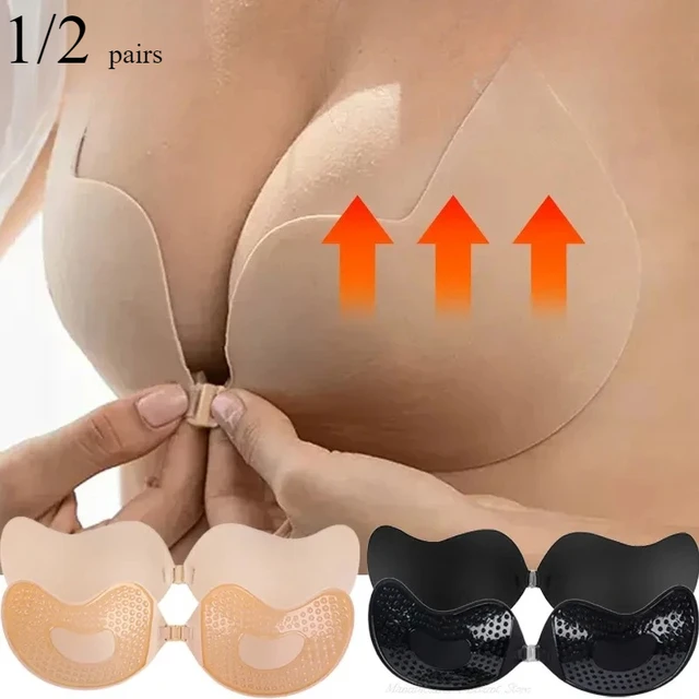 Invisible Push Up Bra for Women Backless Strapless Bra Seamless Front Closure Bralette Underwear Silicone Self-Adhesive Bra Pad 1