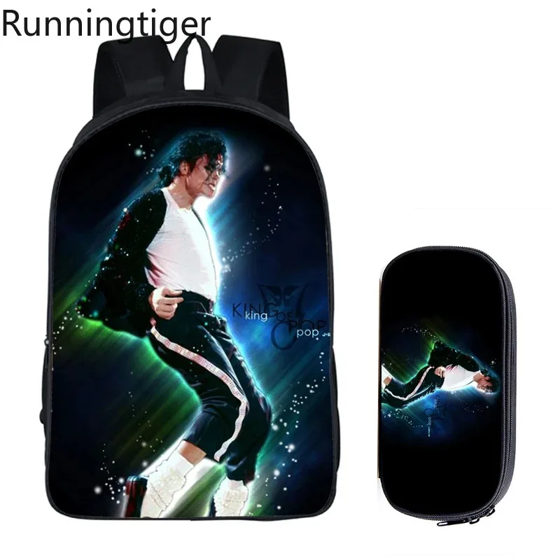 Student Backpacks DIY Michael Jackson Printing Children School Bags for Boys Men Book Bag 2PC Set with Pencil Case Harajuku Bag
