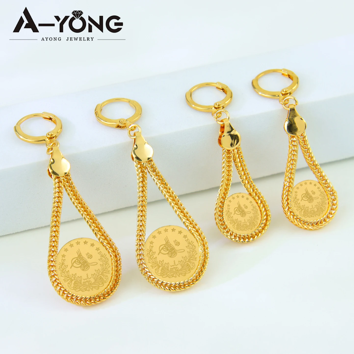 Luxus Dubai Vintage Tropfen Ohrringe 21k Gold Überzogene Türkische Münzen Baumeln Ohrring Nigeria Frauen Braut Hochzeit Schmuck