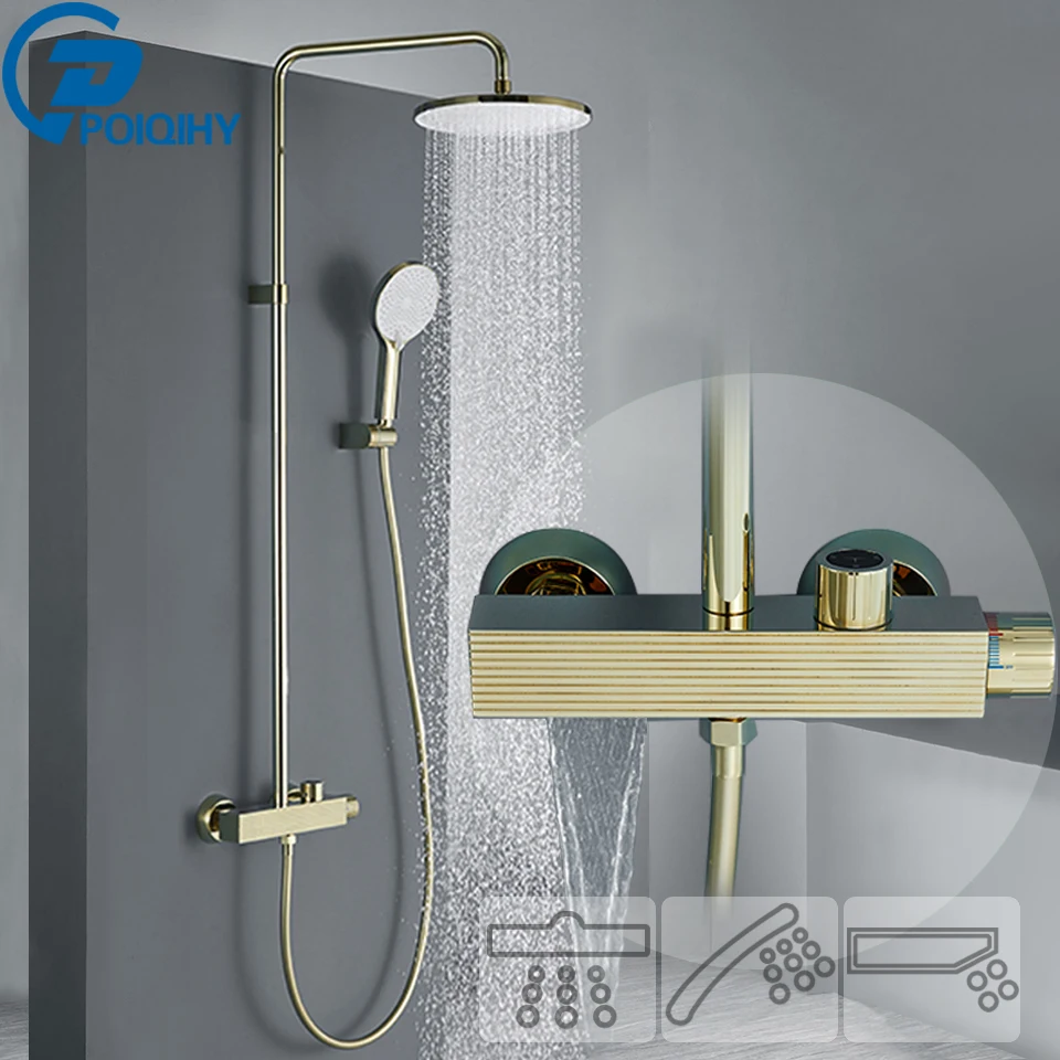 Bathroom Shower System, White Gold Bathroom Shower Mixer Set Rainfall Shower  Head Multifunction Brass Bathroom Shower Set Faucet - Shower System -  AliExpress