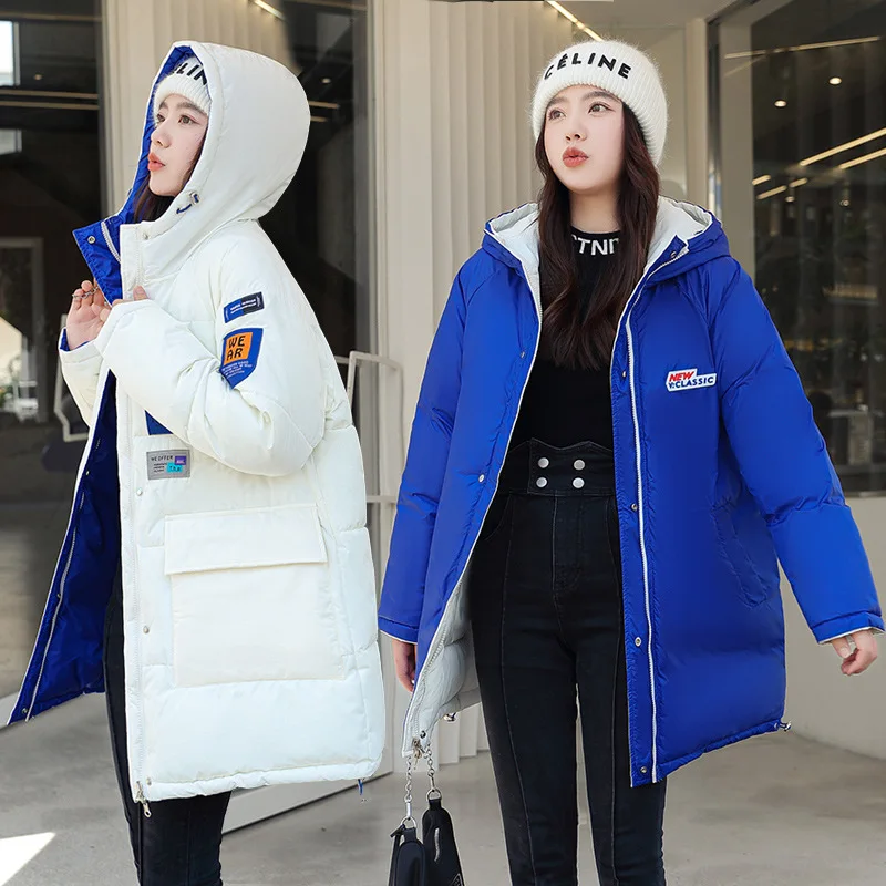 

Двусторонняя пуховая куртка для женщин, зимняя хлопковая куртка средней длины для корейской версии 2022 года, свободная облегающая куртка bf для