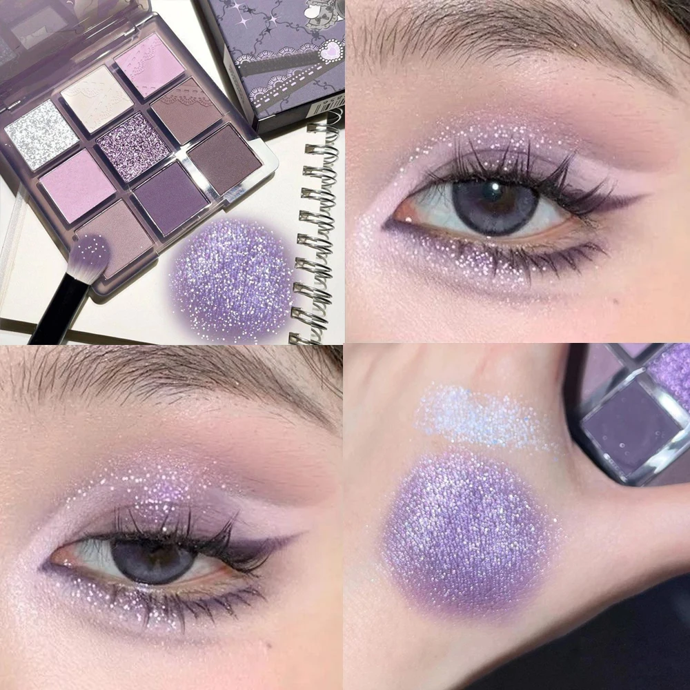 

Smoke Purple Eye Shadow Palette Long Lasting Glitter Pearly Eyeshadow Starry Blue Mysterious Korean Eye Makeup Palette Cosmetics
