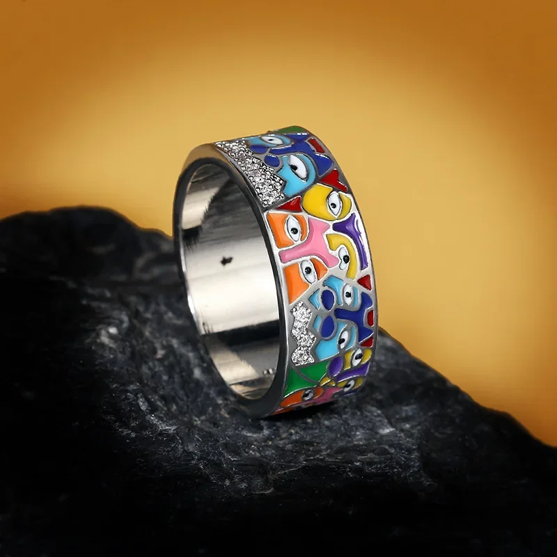Elegant White CZ Enamel Cat Ring - Handmade Fashion Jewelry Gift