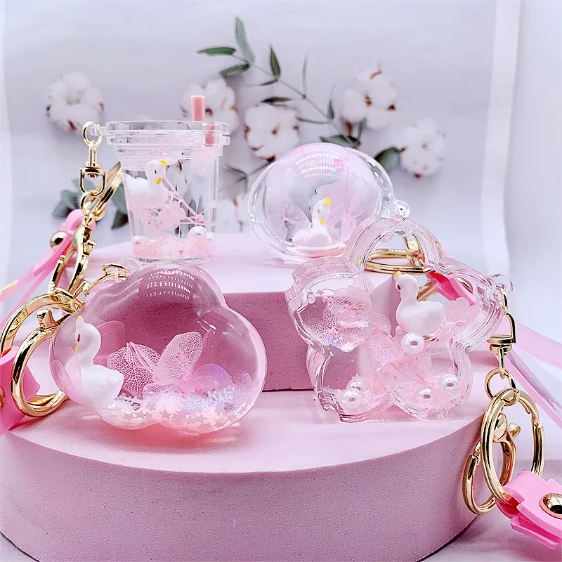 Internet Celebrity Boutique Pink Swan Portachiavi Fiore Galleggiante Forma Squisita Ciondolo Zainetto Piccolo Regalo Appeso Ornamento Fas
