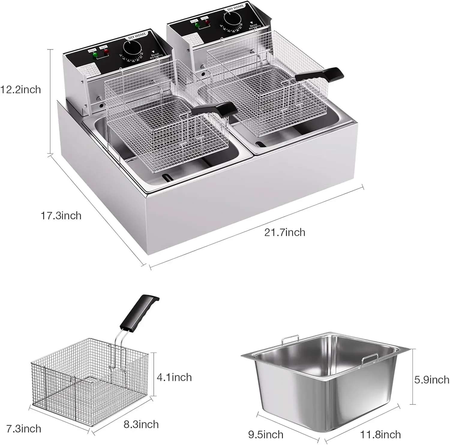 20.7Qt Deep Fryer, 3400W Electric Countertop Deep Fryer with 2 x 6.35 QT Removable Basket Commercial Fryers Frying